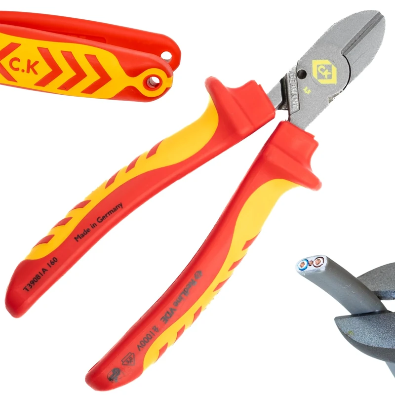 C.K RedLine 2025 Edition VDE CombiCutter 1, 160mm German Electrical Wire Cable Side Cutter with Screw Shear, Lanyard Ready Heavy Duty Croppers for Electrician, Electricians Snips, CK Tools T39081A 160