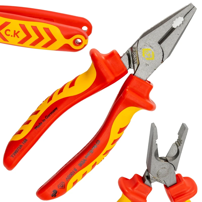 C.K Redline 2025 VDE Edition Combination Plier & Cutter 160mm, 1000v Insulated Electrical Flat Nose Pliers and Wire Cutters, Electricians Engineer Croppers Snips Electrician, CK Tools T39072A 160