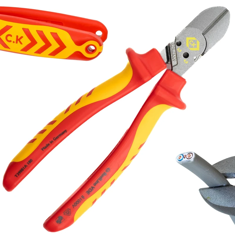 C.K RedLine 2025 Edition VDE CombiCutter 1 MAX, 180mm German Electrical Wire Cable Side Cutter, Screw Shear, Lanyard Ready Heavy Duty Croppers for Electrician, Electricians Snips, CK Tools T39081A 180