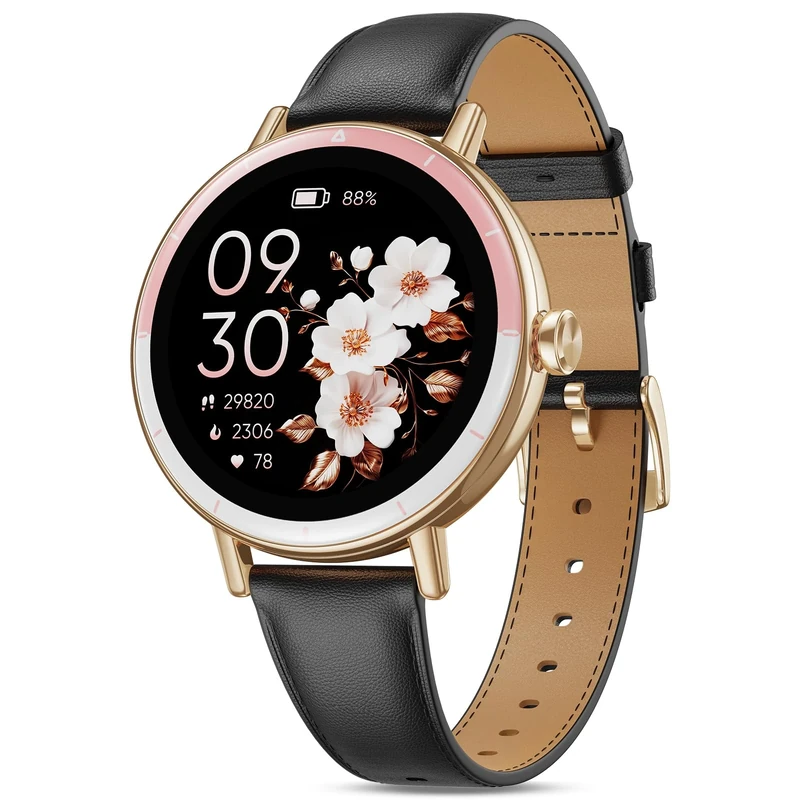 TIFOZEN Smart Watch for Women, 1.27'' HD Display Ladies Round Fitness Watch with Heart Rate/Sleep/SpO2/Menstrual Cycle Monitor, 100+ Sport Mode, IP68 Waterproof for Android iOS, Twilight Black/Gold