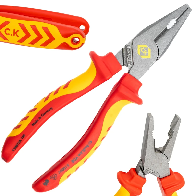 C.K Redline 2025 Edition VDE Combination Plier & Cutter 180mm, 1000v Insulated Electrical Flat Nose Pliers & Wire Cable Cutters, Electricians Engineer Croppers Snips Electrician, CK Tools T39072A 180