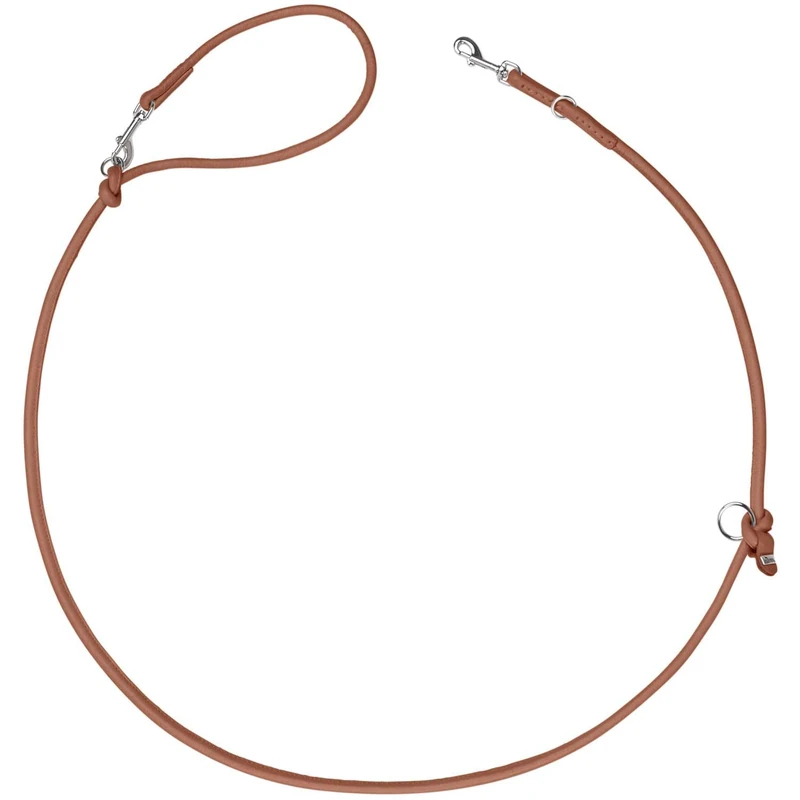 HUNTER SOHO Round Mini Adjustable Dog Lead Cognac Cowhide 3-Way Adjustable Soft & Smooth Lightweight & Robust for Small Dogs and Puppies Made in Germany Size: 6/200