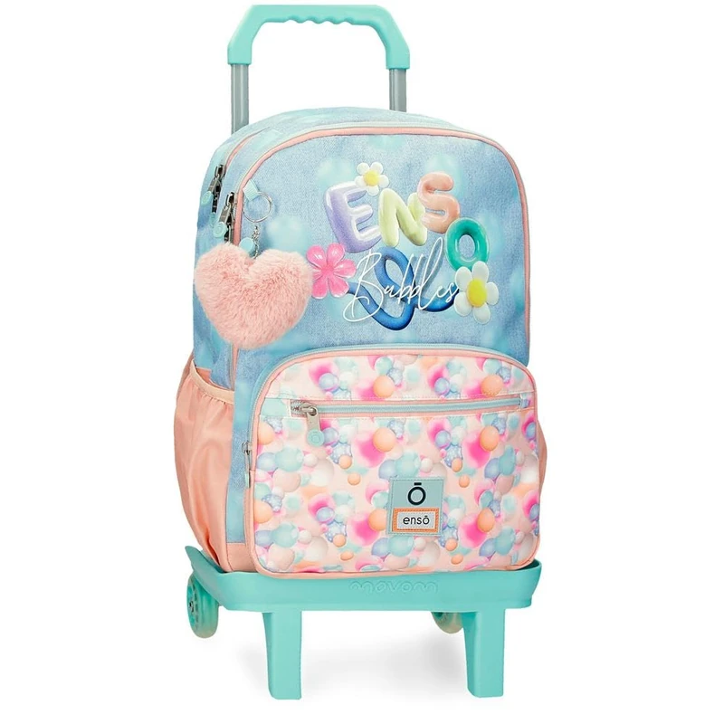 Enso Bubbles Children's Backpack, School Backpack, Made of Polyester, Multi-Directional Swivel Double Wheels, Multiple Ways to Use It, Blue, multicoloured, Backpack 44 + Trolley