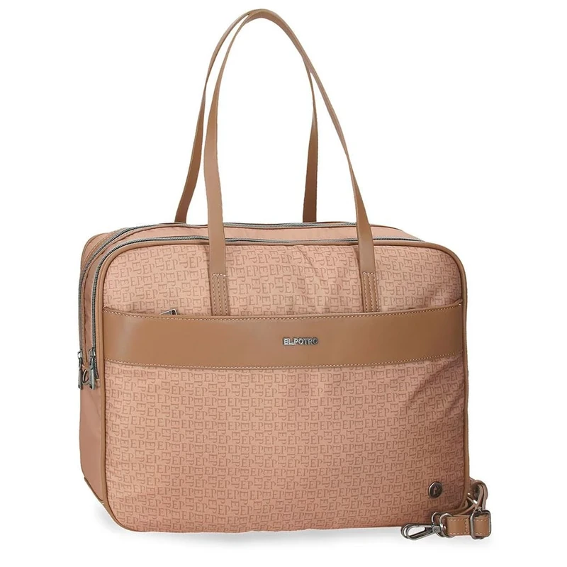 El Potro Luna 15.6 Inch Laptop Case with Two Compartments Adjustable Beige Polyester with Faux Leather Detailing by Joumma Bags