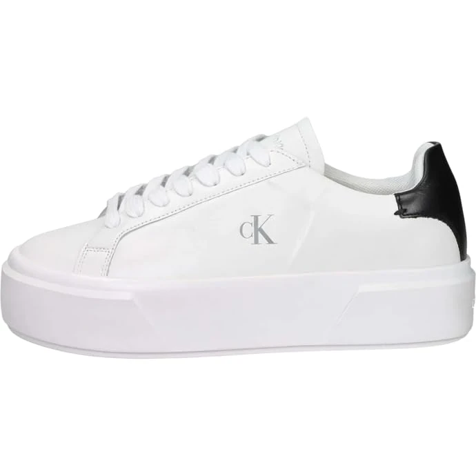 Calvin Klein Women's Flatform Lace Up LTH Mg Yw0Yw01928 Low Top, White (Bright White/Black), 6