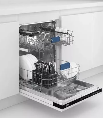 Beko DIN25430 Full-Size Fully Integrated Dishwasher, 14 Place Settings, Quick Programmes, Eco Wash, Adjustable Racking, LED Display, A++ Energy Rating, Stainless Steel Tub – Built-In Design