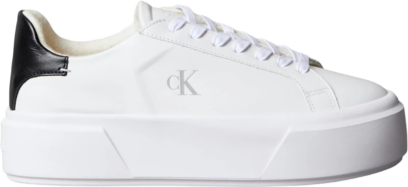 Calvin Klein Women's Flatform Trainers Lace-up in Leather, White (Bright White/Black), 5
