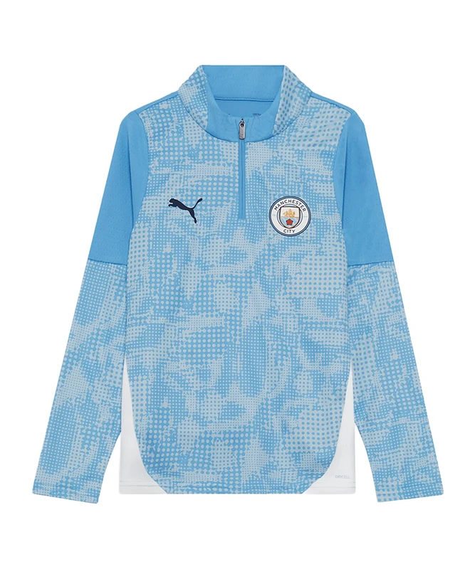 PUMA Manchester City FC Kids' Training 1/4 Zip Top Longsleeve Tee 25/26, Blue (Team Light Blue x White), 152