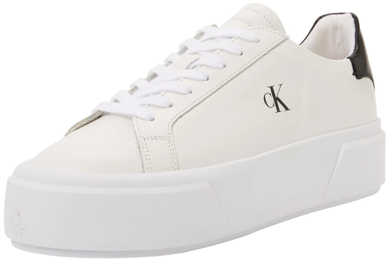 Calvin Klein Women's Flatform Lace Up LTH Mg Yw0Yw01928 Low Top, White (Bright White/Black), 4