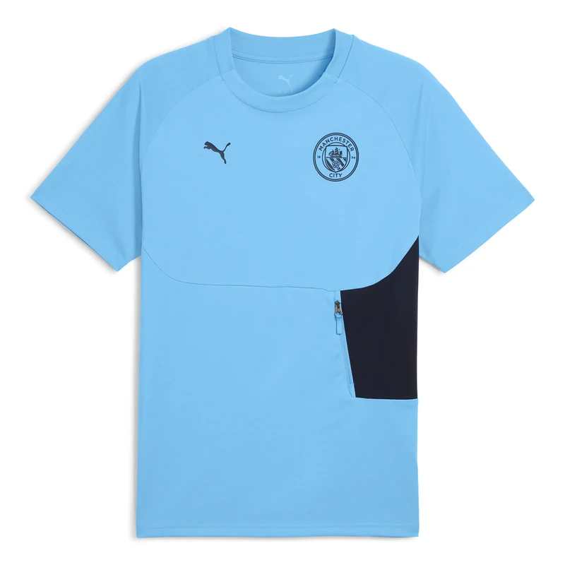 PUMA Manchester City FC Men's Pumatech Pocket Tee 25/26, Blue (Deep Navy x Team Light Blue), xs