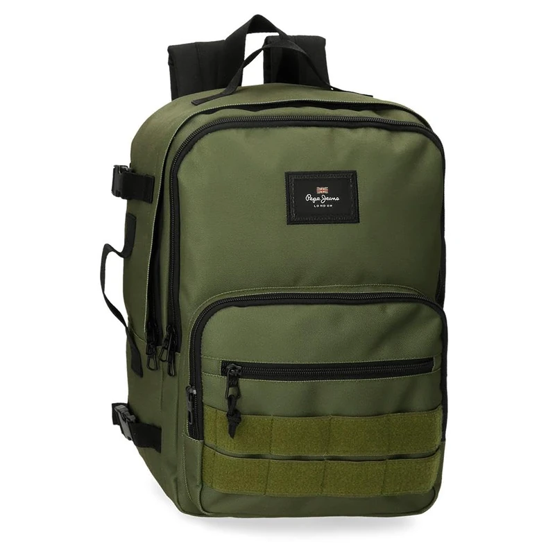 Pepe Jeans Aris Laptop Backpack Double Compartment Laptop 15.6 Inch 31x44x17.5cm School Backpack Polyester by Joumma Bags, khaki, 25cm x 40cm x 20cm, Cabin Backpack