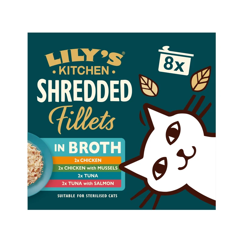 Lily's Kitchen Made with Natural Ingredients Shredded Fillets in Broth Adult Wet Cat Food Multipack 6 x (8 x 70g)