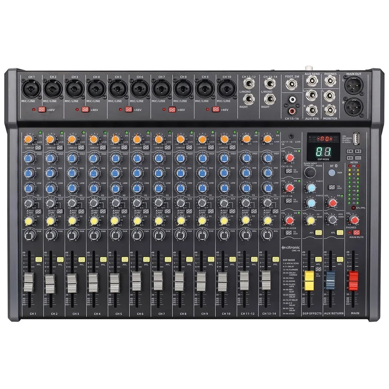 Citronic | CMC-18 Mixing Console with DSP Effects, USB/BT Player, XLR & Jack Inputs | Compact Professional Audio Mixer for Live Events, Recording & Studio Use