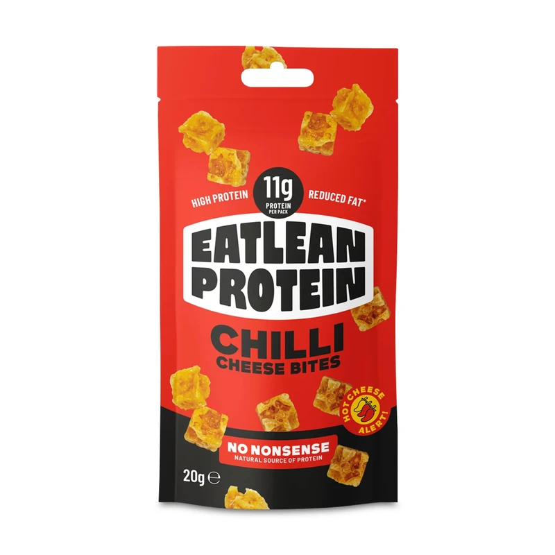 Eatlean – Cheese Bites, Chilli Flavour Cheese Snacks with 12g of Protein, Vegetarian, Gluten-Free, and Keto Snacks, 84 Calories, 4g of Fat, 20g Bags, 24-Pack