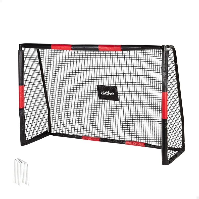 AKTIVE 54306 Steel Football Goal, Detachable Structure, Easy to Assemble, 180 x 120 x 60 cm, with Polyester Net, Includes 6 Pegs for Fixing, Sturdy and Lightweight, Ideal for Training