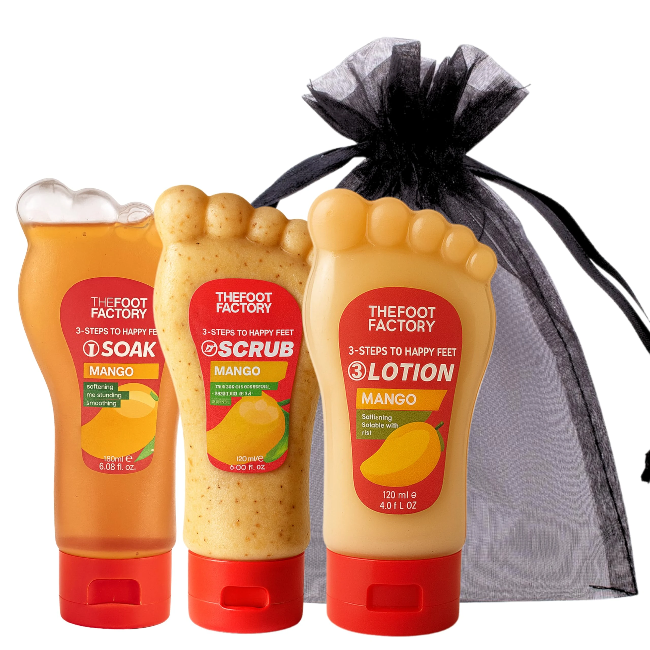 Foot Soak, Scrub & Lotion Set – Foot Care Gift Set for Dry, Tired Feet | Exfoliating Foot Spa Kit for Feet Soak, Scrub & Pedicure Treatment | Home Spa Pamper Set for Women & Men – Mango