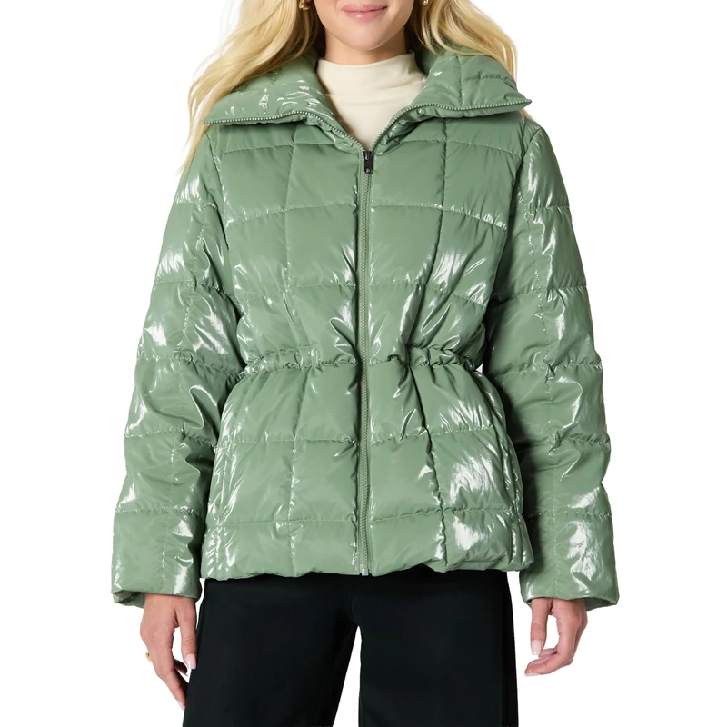 Amazon Essentials Women's (Demi's Pick) Oversized-Fit Square Quilted Puffer Jacket with Adjustable Waist, Sage Green, XXL