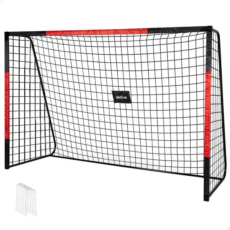 AKTIVE 54305 Steel Football Goal, Detachable Structure, Easy to Assemble, 300 x 120 x 200 cm, with Polyester Net, Includes 7 Pegs for Fixing, Sturdy and Lightweight, Ideal for Training