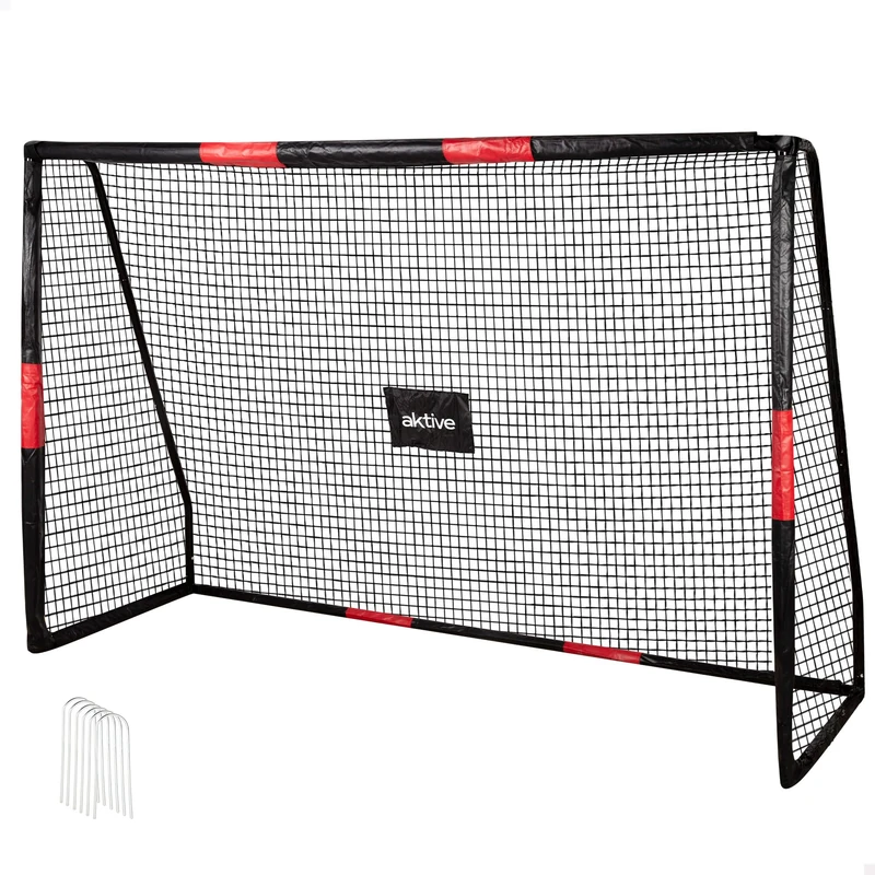 AKTIVE 54304 Steel Football Goal, Detachable Structure, Easy to Assemble, 240 x 85 x 160 cm, with Polyester Net, Includes 6 Pegs for Fixing, Sturdy and Lightweight, Ideal for Training