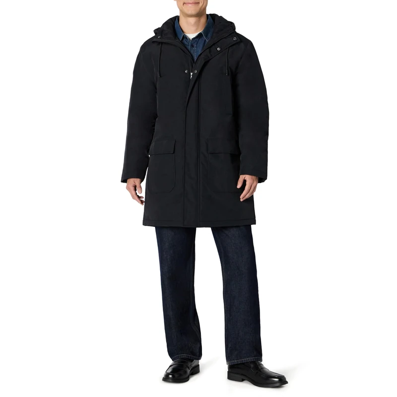 Amazon Essentials Men's Modern Oversized-Fit Heavyweight Parka Jacket, Black, XS