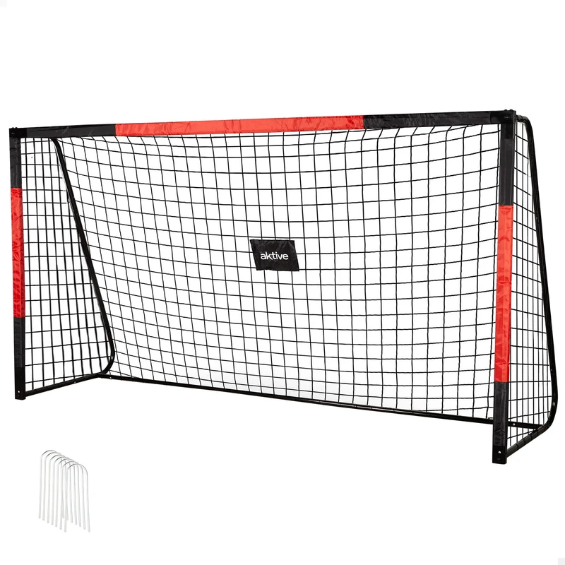 AKTIVE 54307 Steel Football Goal, Detachable Structure, Easy to Assemble, 300 x 90 x 160 cm, with Polyester Net, Includes 7 Pegs for Fixing, Sturdy and Lightweight, Ideal for Training