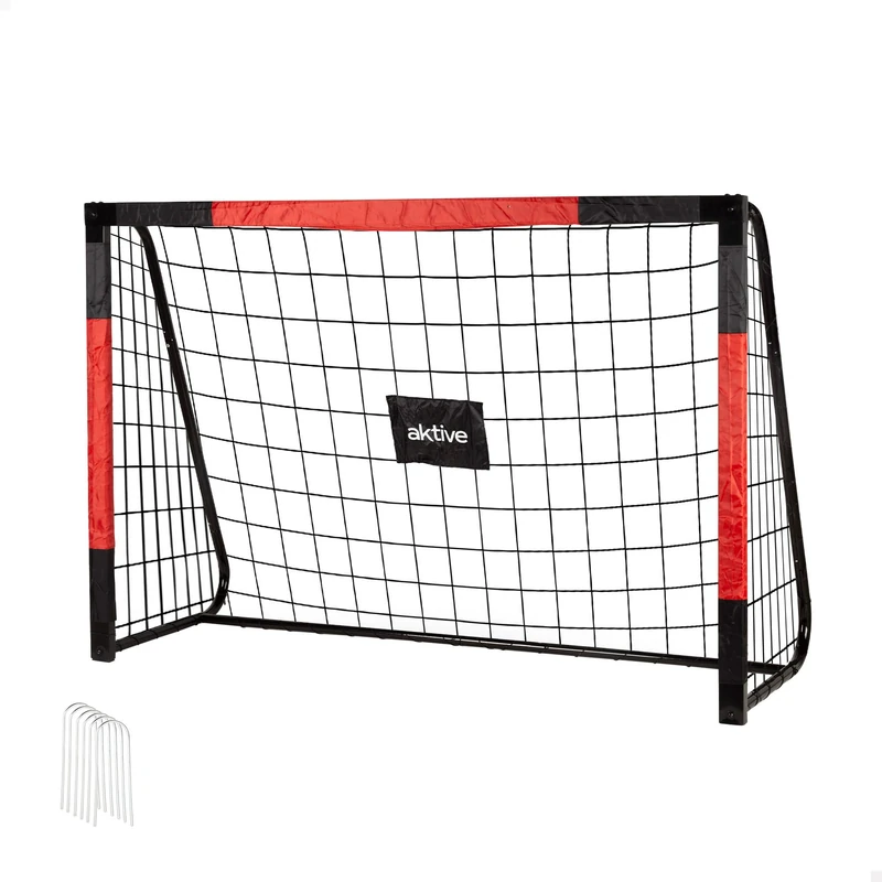 AKTIVE 54303 Steel Football Goal, Detachable Structure, Easy to Assemble, 180 x 120 x 60 cm, with Polyester Net, Includes 5 Pegs for Fixing, Sturdy and Lightweight, Ideal for Training
