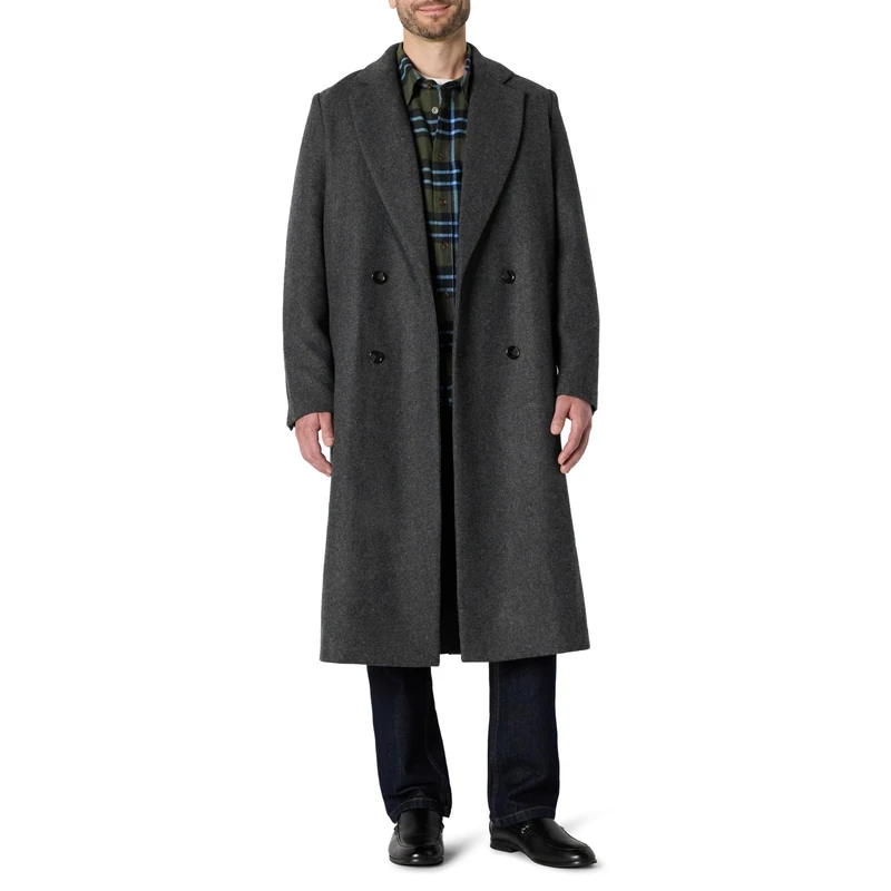 Amazon Essentials Men's (Demi's Pick) Relaxed-Fit Double-Breasted Wool Blend Longline Topcoat, Charcoal Heather, XS