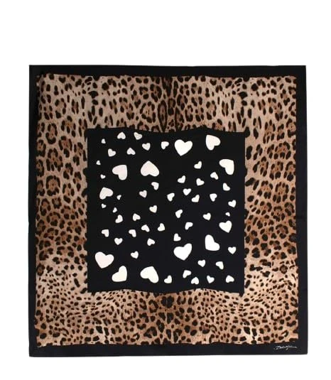 Dolce & Gabbana Pre-loved Cheetah, Black, and White Heart Scarf