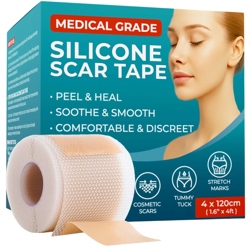 Medical Grade Silicone Scar Tape Aloe Vera | 4cm x 1.2M | Silicone Scar Sheets for After Surgery C Section Recovery, Face Treatment Gel Patches/Plasters