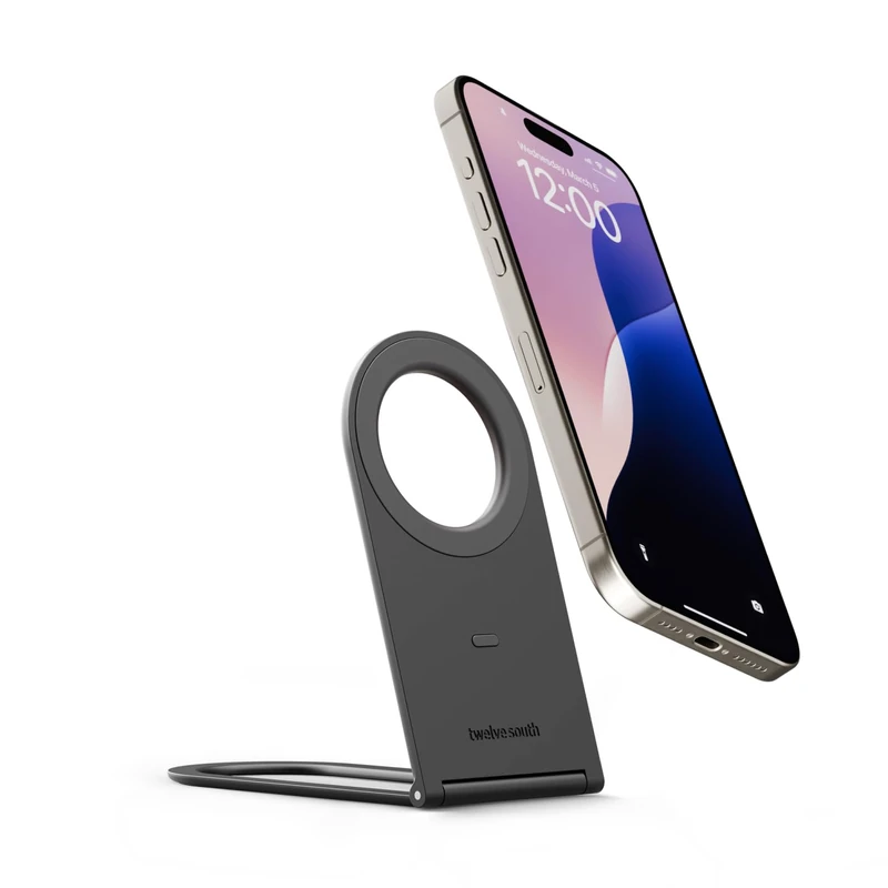 Twelve South Curve Nano – Portable Adjustable Phone Stand, Sleek Foldable Design for iPhone, Android, Smartphones – Hands-Free Viewing, Travel-Friendly, Compact for Desk, Home, Office, Slate