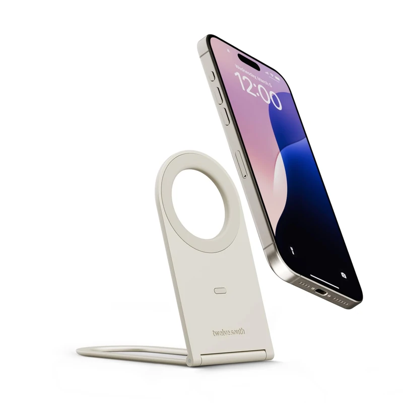 Twelve South Curve Nano – Portable Adjustable Phone Stand, Sleek Foldable Design for iPhone, Android, Smartphones – Hands-Free Viewing, Travel-Friendly, Compact for Desk, Home, Office, Dune
