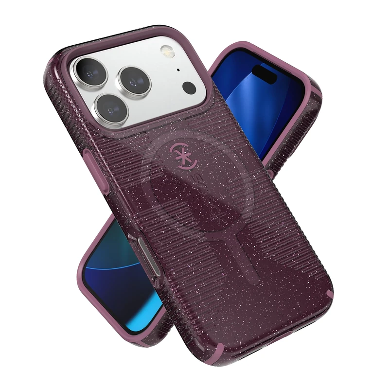 Speck CANDYSHELL Grip +MS Case for iPhone 17 Pro - Plumberry Glitter | Slim Protective Grip | Drop Protection | MagSafe Compatible