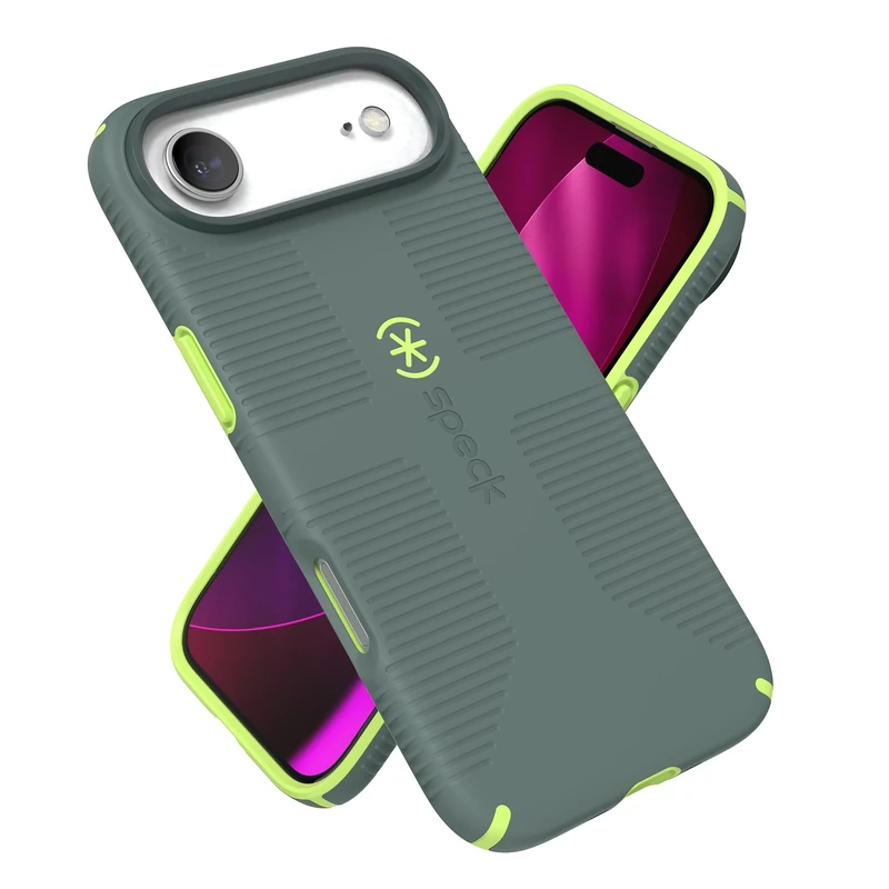 Speck CANDYSHELL Grip +MS Case for iPhone 17 Air - NEO DRAB/Glow Green | Slim Protective Grip | Drop Protection | MagSafe Compatible