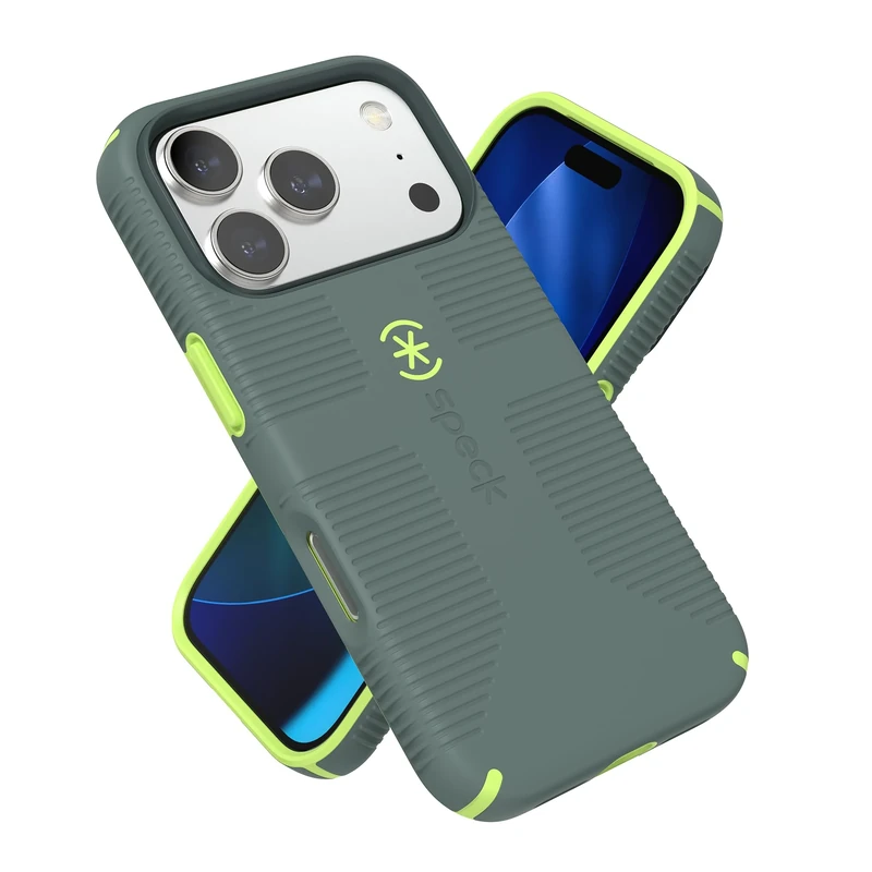 Speck CANDYSHELL Grip +MS Case for iPhone 17 Pro - NEO DRAB/Glow Green | Slim Protective Grip | Drop Protection | MagSafe Compatible