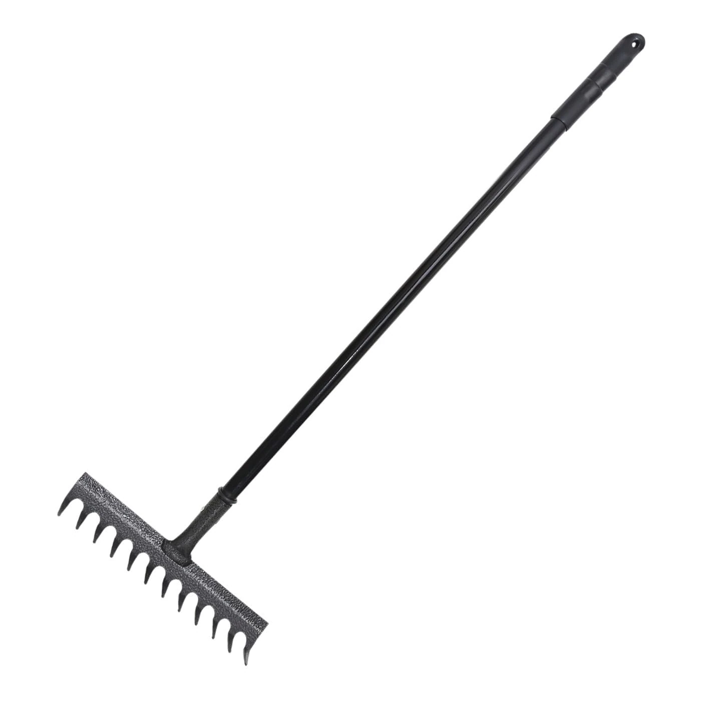 FLORVO Heavy Duty Garden Rake – 12-Tine Carbon Steel Head, Black Finish, Long Handle – Soil Leveling, Gravel, Lawn & Leaf Rake for Gardening, Landscaping & Loosening