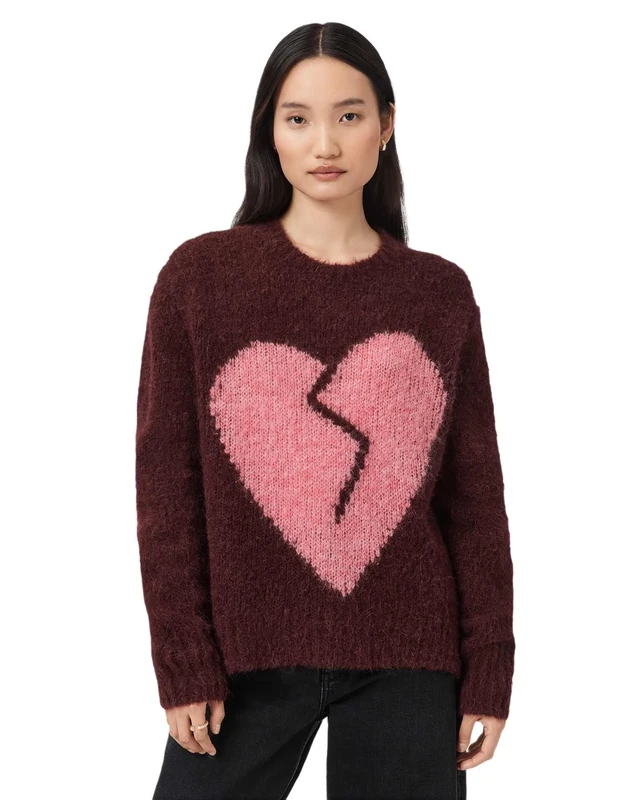 Allsaints Women's Luvheart Crew Sweater, Oxblood Red/Pink, Small