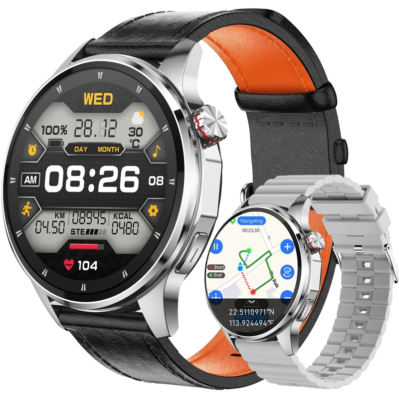 Smart Watch for Men Built-in GPS with Map(Answer/Make Call/Text), 1.46" AI Smartwatch for Android Phones/iPhone, 100+ Sport Mode Fitness Tracker with Health/Sleep Monitor, Compass/Barometer(2 Straps)