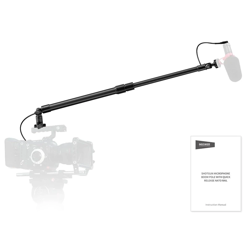 NEEWER Carbon Fiber Microphone Boom Pole, 44-92cm Extendable, Built In 3.5mm TRS Male to Female Cable, NATO Nail, Cold Shoe Mount, 180° Tilt, 500g Max Load Mic Arm for Interviews, Filmmaking, BP01