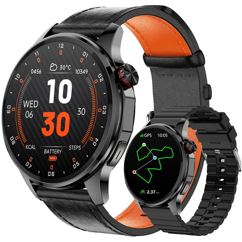 Smart Watch for Men Built-in GPS(Answer/Make Call/Text), 1.46" AI Smartwatch for Android Phones/iPhone, 100+ Sport Mode Fitness Tracker with Health/Sleep Monitor, Compass/Barometer/Altitude(2 Straps)