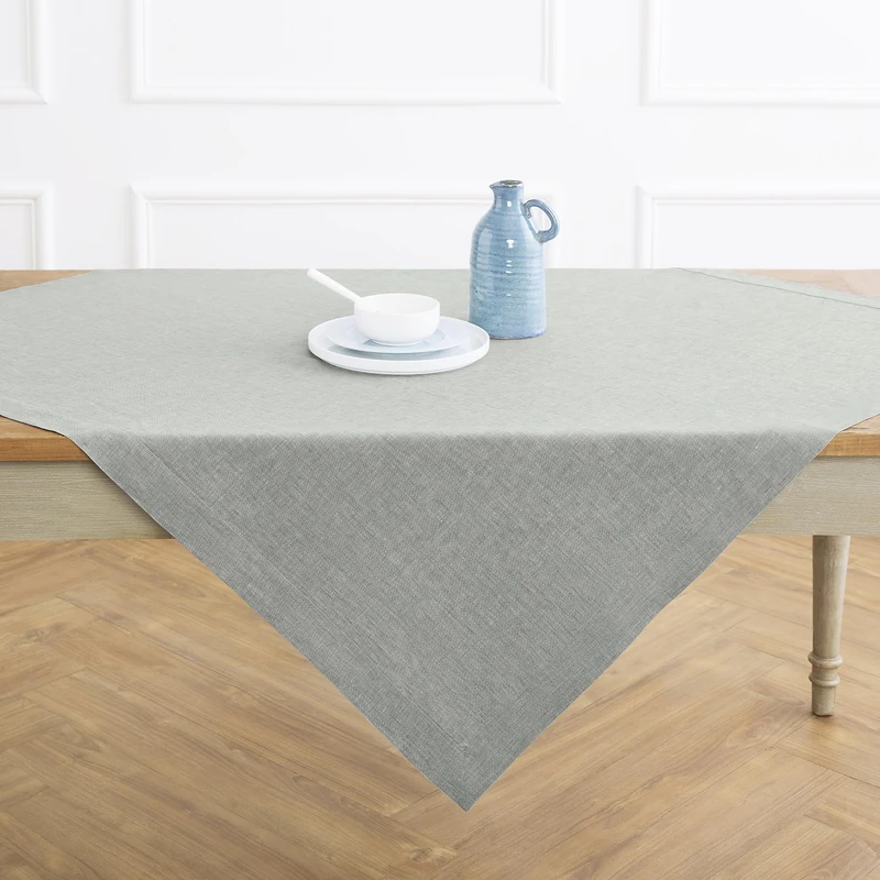 Solino Home Linen Cloth Tablecloth 52 x 52 Inch - 100% Pure Linen Chambray Grey Square Tablecloth - Athena, Machine Washable Table Throw for Fall, Autumn, Thanksgiving
