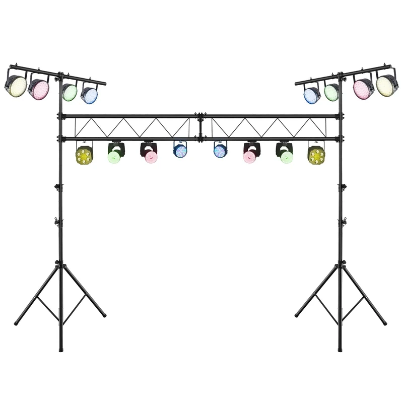 FANTASK DJ Light Stand 180-360 cm Height Adjustable Metal Lamp Active Lighting Stand with Retractable T-Bars up to 100 kg Load Capacity for Concerts, Theatre and Parties, 462 x 143.5 x 181 cm