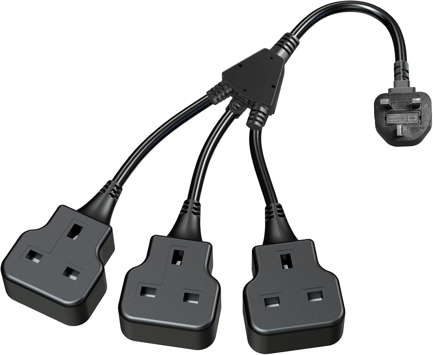 HITRENDS 3 Way Extension Lead with Flexible Cable, 3-n-1 Extension Cable, Adapter Plug UK Turn 1 to 3, Short Extension Lead Black