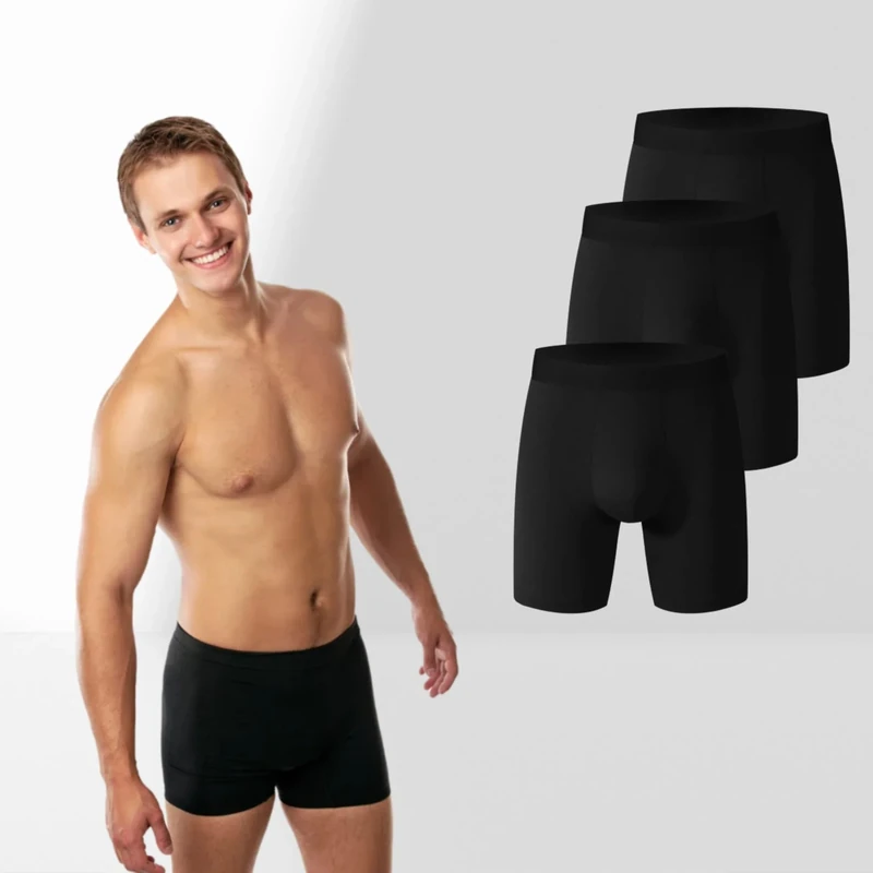 3 Pack Men's Boxer Briefs, Soft and Breathable Cotton Underwear with Comfort Waistband, Black, M