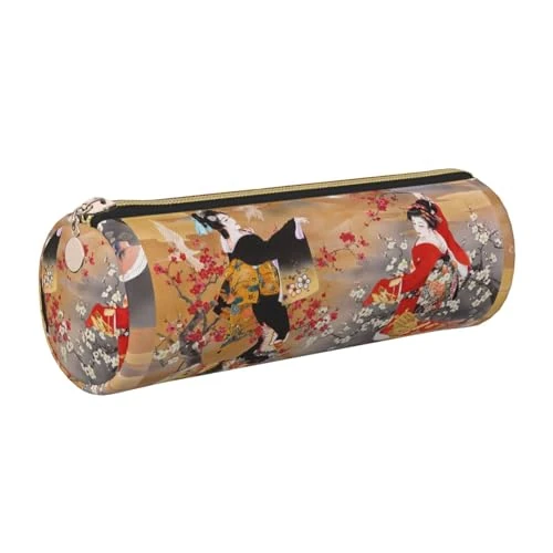 WQUVMDS Japanese Woman Print Leather Pencil Case Triangular Zipper Pen Bag Cosmetic Case Pouch Stationery Bag