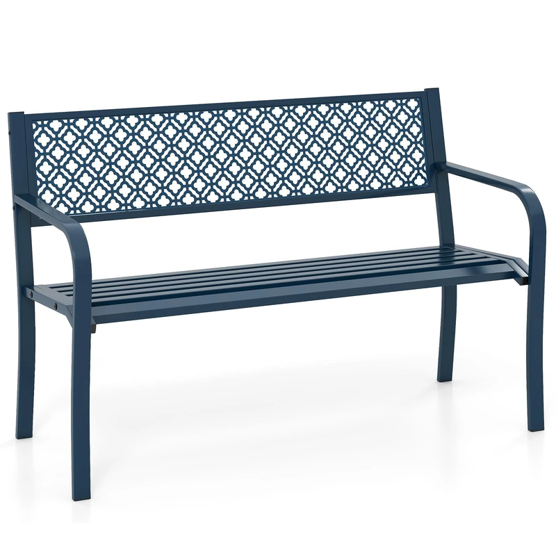 FANTASK Metal Patio Bench, Garden Bench with Backrest and Armrest, Bench for 2 People, 127 x 59 x 82 cm - Image 1