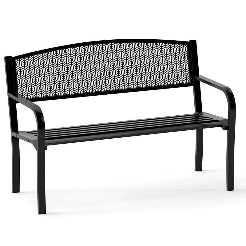 FANTASK Garden Bench for 2 People, Iron Bench for Garden, Patio, Balcony, Metal with Armrest (Black), 128 x 60 x 86 cm - Image 1
