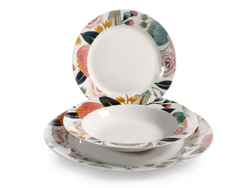 H&H Peony 18 Piece Porcelain Dinner Set - Dinner Plates, Soups and Fruits - Dishwasher Safe - Microwave Safe - Elegance and Style for The Table