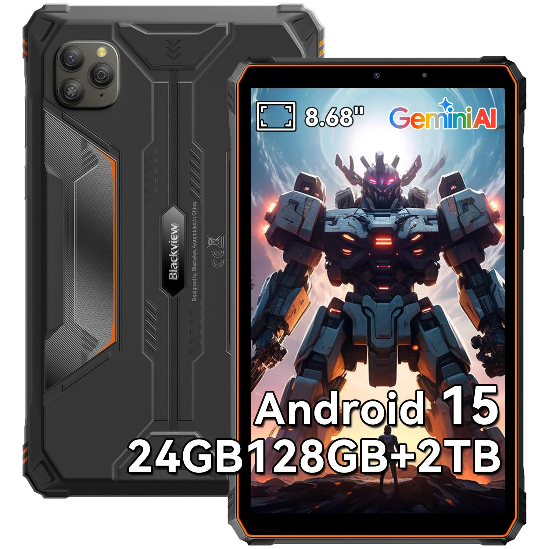 Blackview Active 5 Rugged Tablet, 8.68" Android 15 Tablet, 24GB RAM+128GB ROM (1TB Expandable), 6600mAh Battery, 18W Fast Charge, Waterproof & Shockproof, Dual 4G SIM, 16MP+13MP Cameras, 5G WiFi GPS