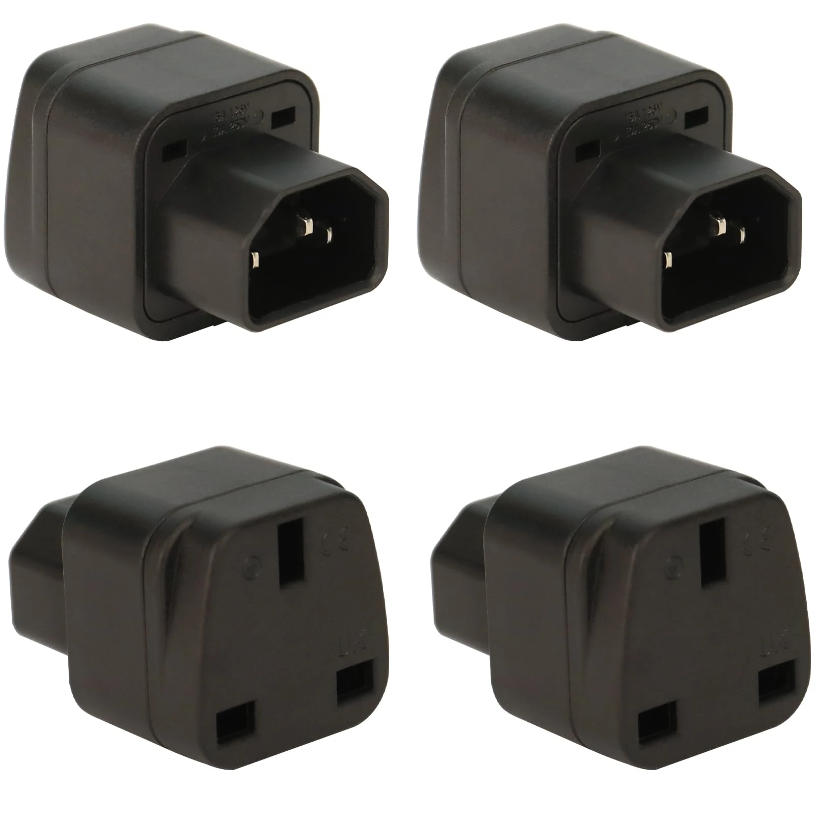 MejaRizon 4 Pack C14 to UK Outlet Socket, IEC 60320 Plug, IEC 320 C14 Male to UK, C13 Socket Conversion Adapter, UK Adapter Plug Suitable for PDU and Other C13 Plug Devices, Black