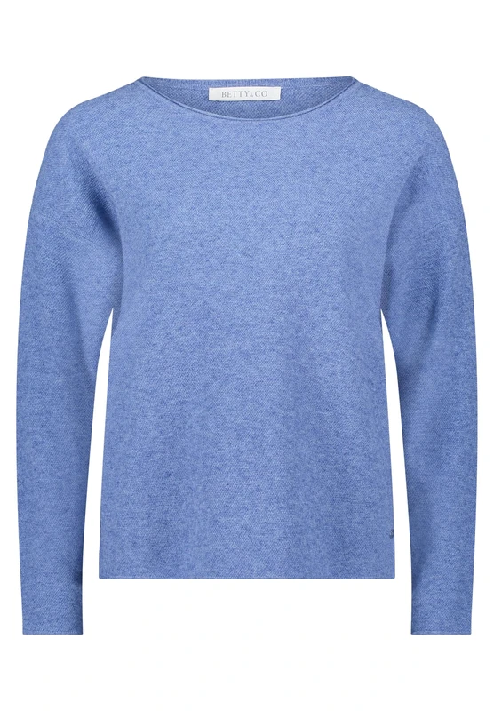 Betty & Co Women's Knitted Crew Neck Jumper, Middle Blue Melange, 20